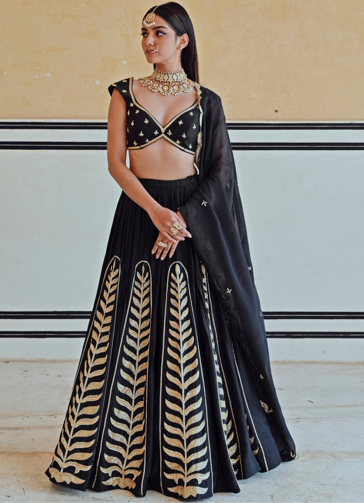 Black Silk Embroidered Lehenga Set Ease - Fabilicious Fashion