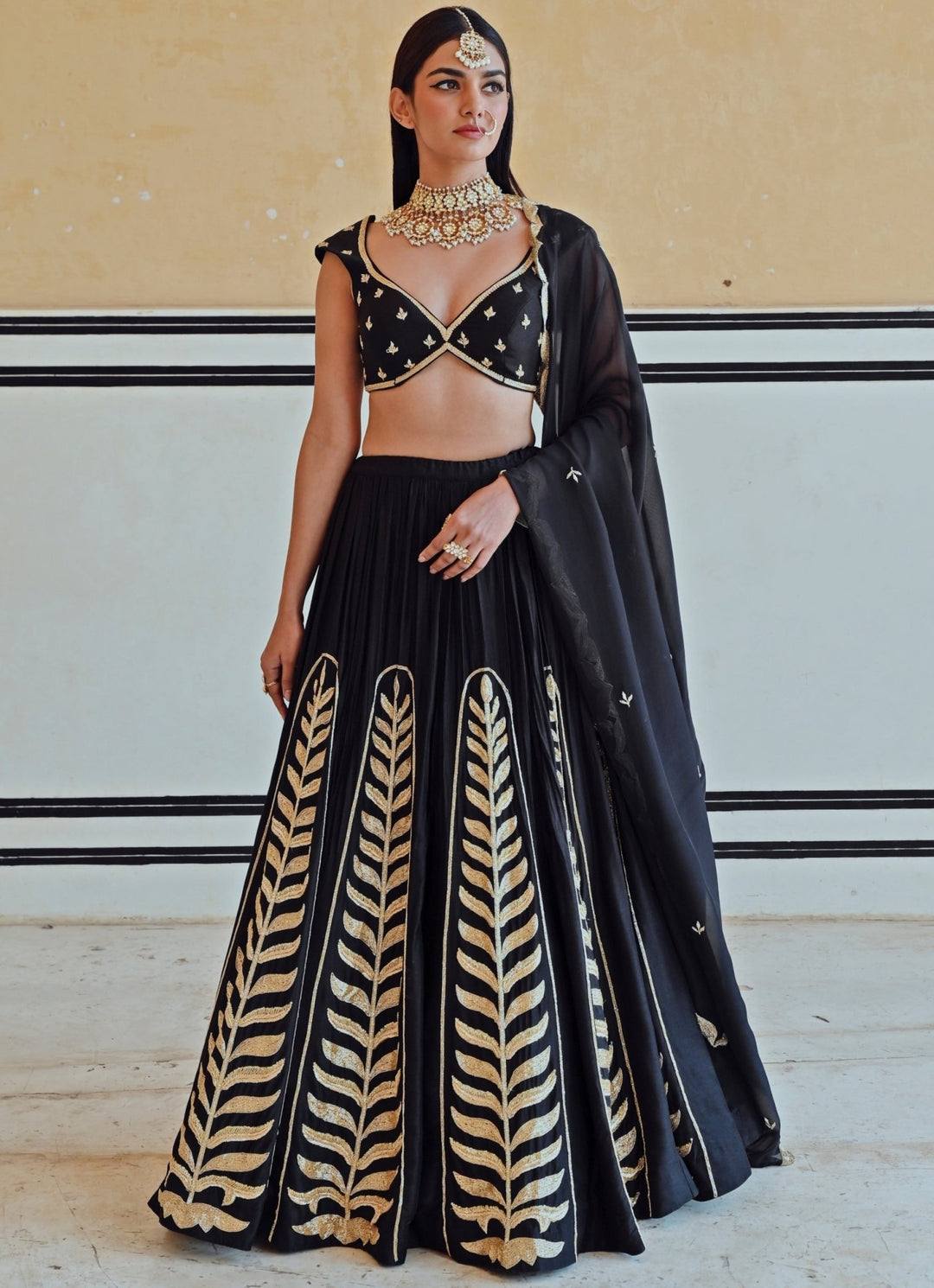 Black Silk Embroidered Lehenga Set Ease - Fabilicious Fashion