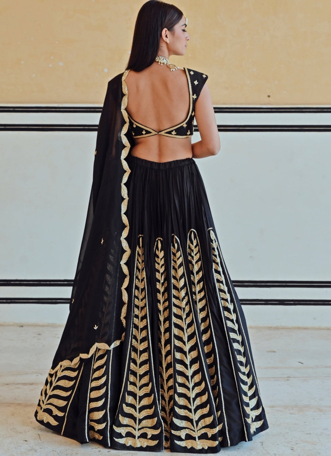 Black Silk Embroidered Lehenga Set Ease - Fabilicious Fashion