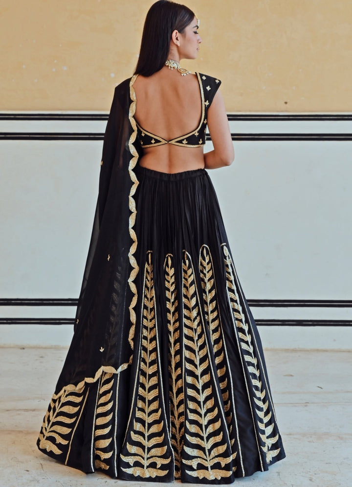 Black Silk Embroidered Lehenga Set Ease - Fabilicious Fashion