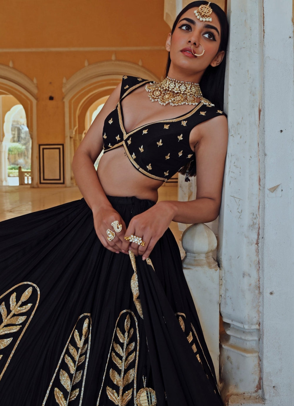 Black Silk Embroidered Lehenga Set Ease - Fabilicious Fashion