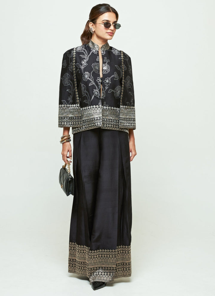 Sobariko Black Silk Jacket Pants SetFabilicious Fashion