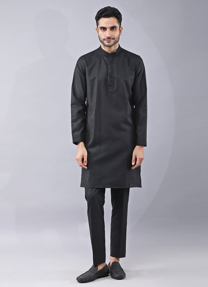 Black Silk Kurta Pants Set with Jacket Manish Nagdeo Men - Fabilicious Fashion