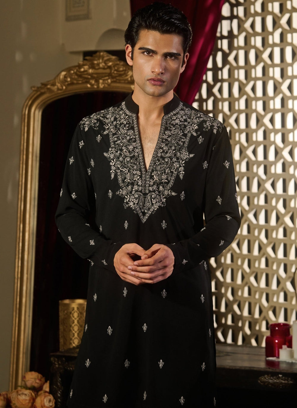 Contrast by Parth Black Silk Kurta Pants SetFabilicious Fashion