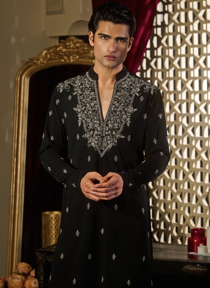 Contrast by Parth Black Silk Kurta Pants SetFabilicious Fashion
