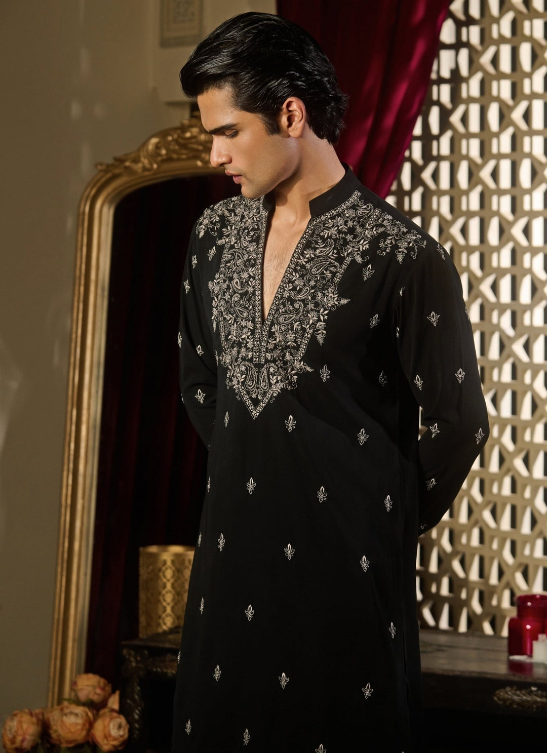 Contrast by Parth Black Silk Kurta Pants SetFabilicious Fashion