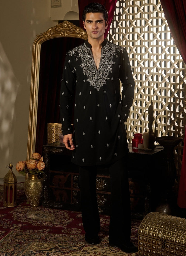 Contrast by Parth Black Silk Kurta Pants SetFabilicious Fashion