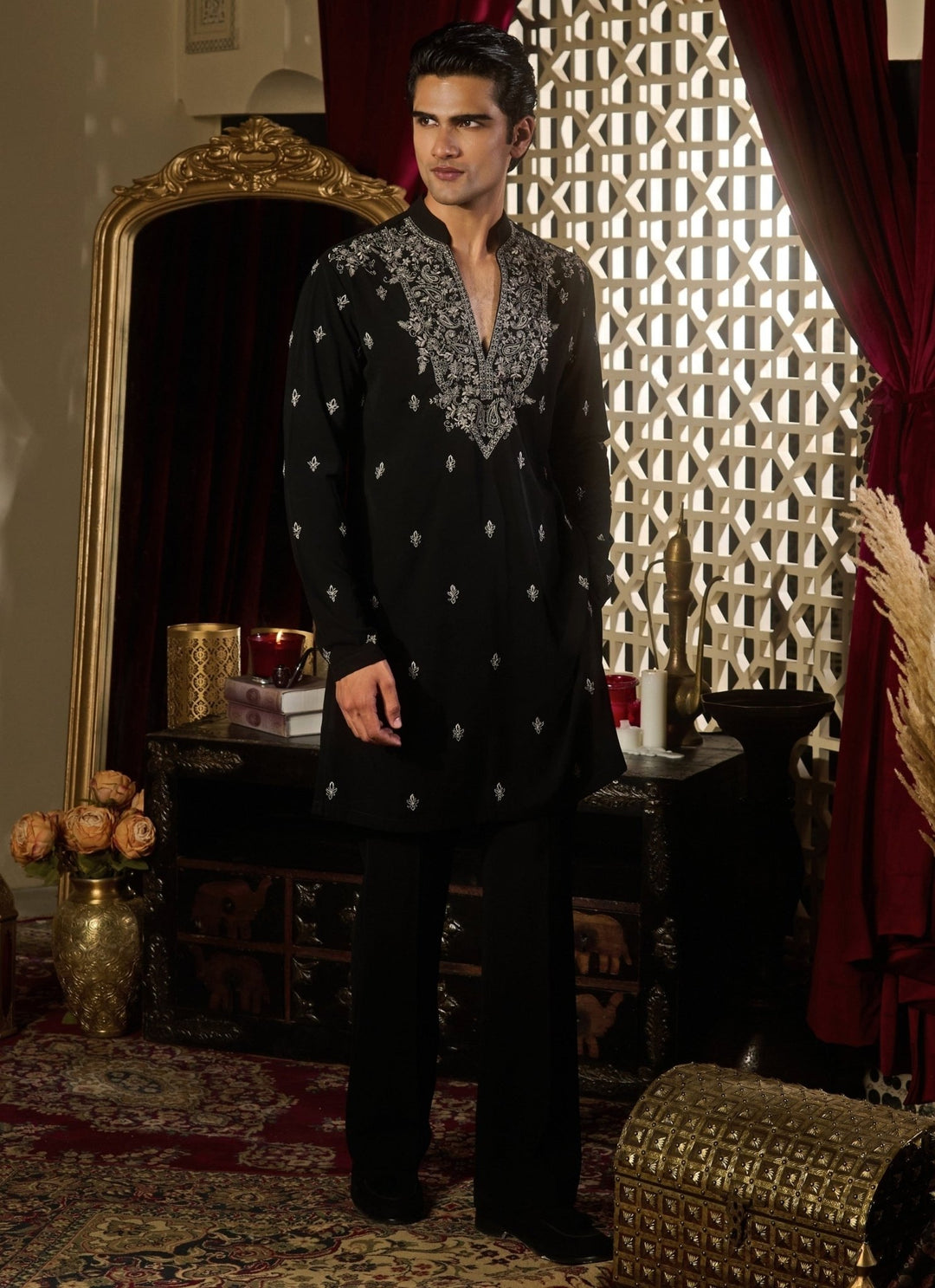 Contrast by Parth Black Silk Kurta Pants SetFabilicious Fashion