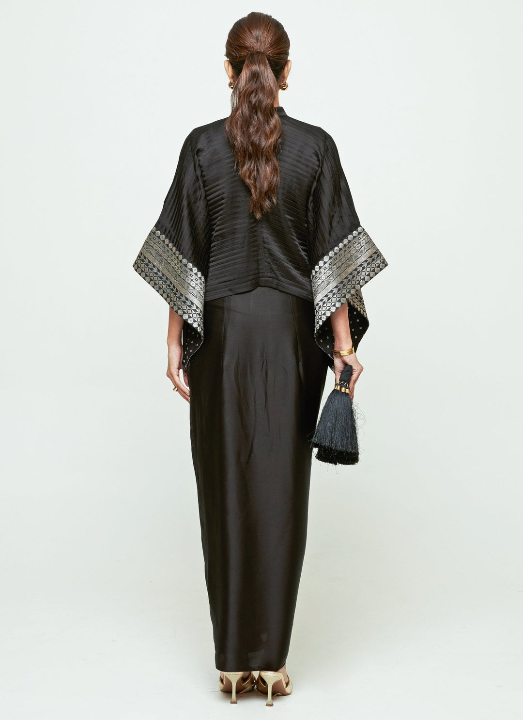 Sobariko Black Silk Pleated Top With Draped Skirt SetFabilicious Fashion
