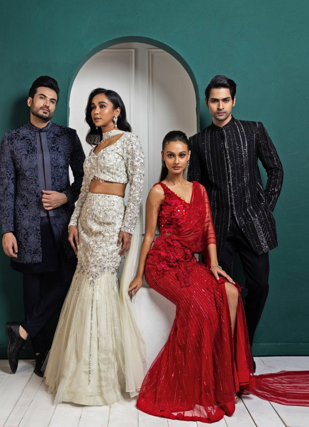 Black Silk Sequin Embroidered Bandhgala Smriti - Fabilicious Fashion