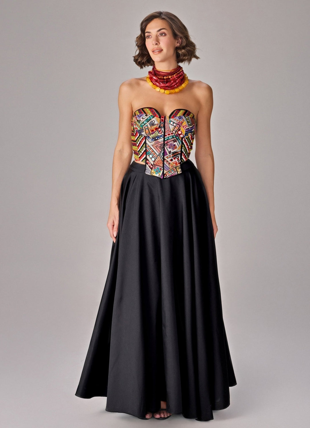 Black Skirt With Multicolour Embroidered Corset Saaksha & Kinni - Fabilicious Fashion
