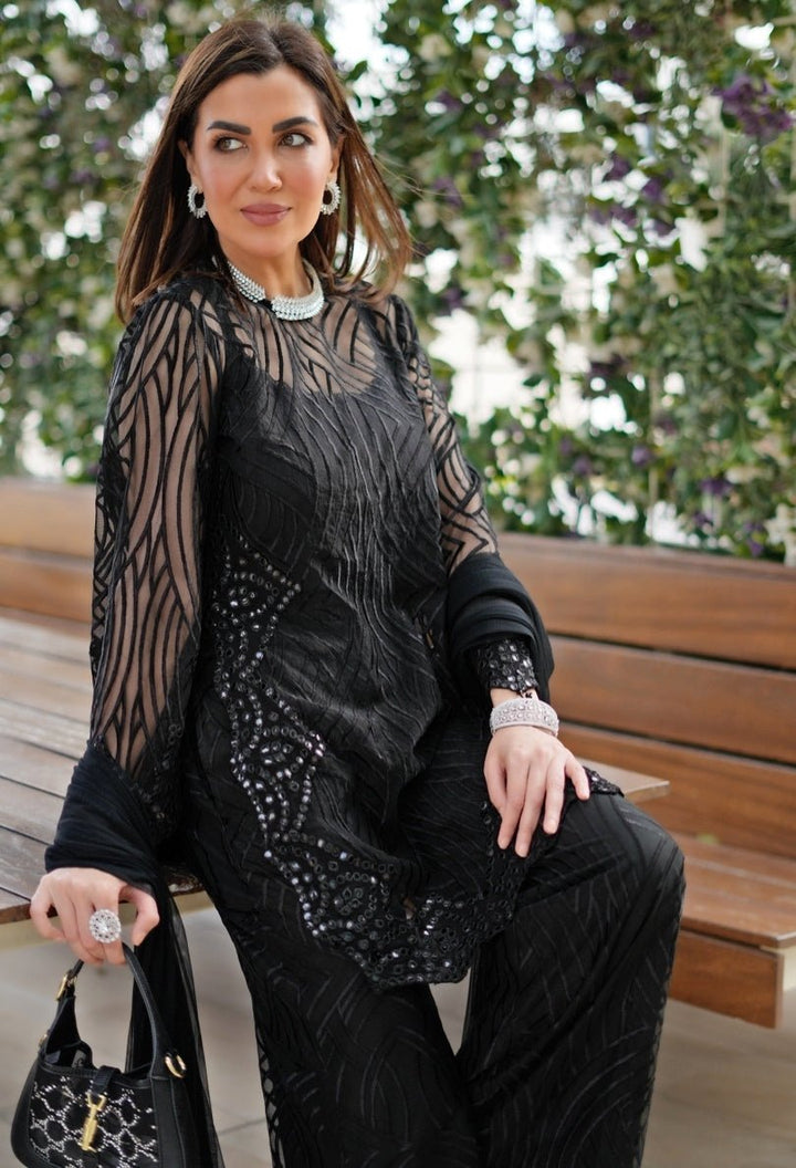 Black Soft Net Kurta Palazzo Set Twenty Nine - Fabilicious Fashion