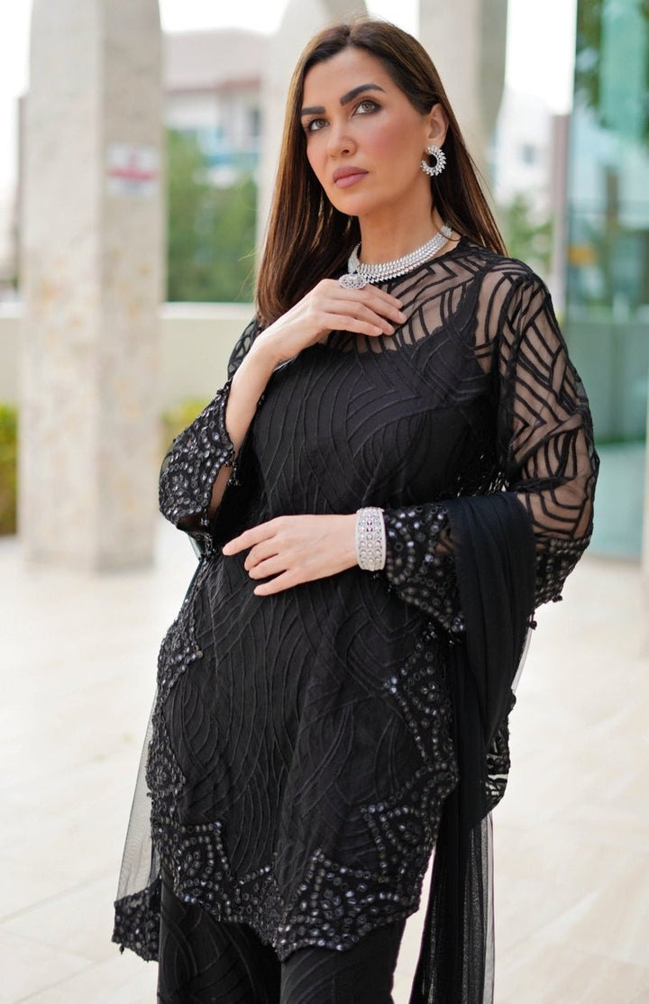 Black Soft Net Kurta Palazzo Set Twenty Nine - Fabilicious Fashion