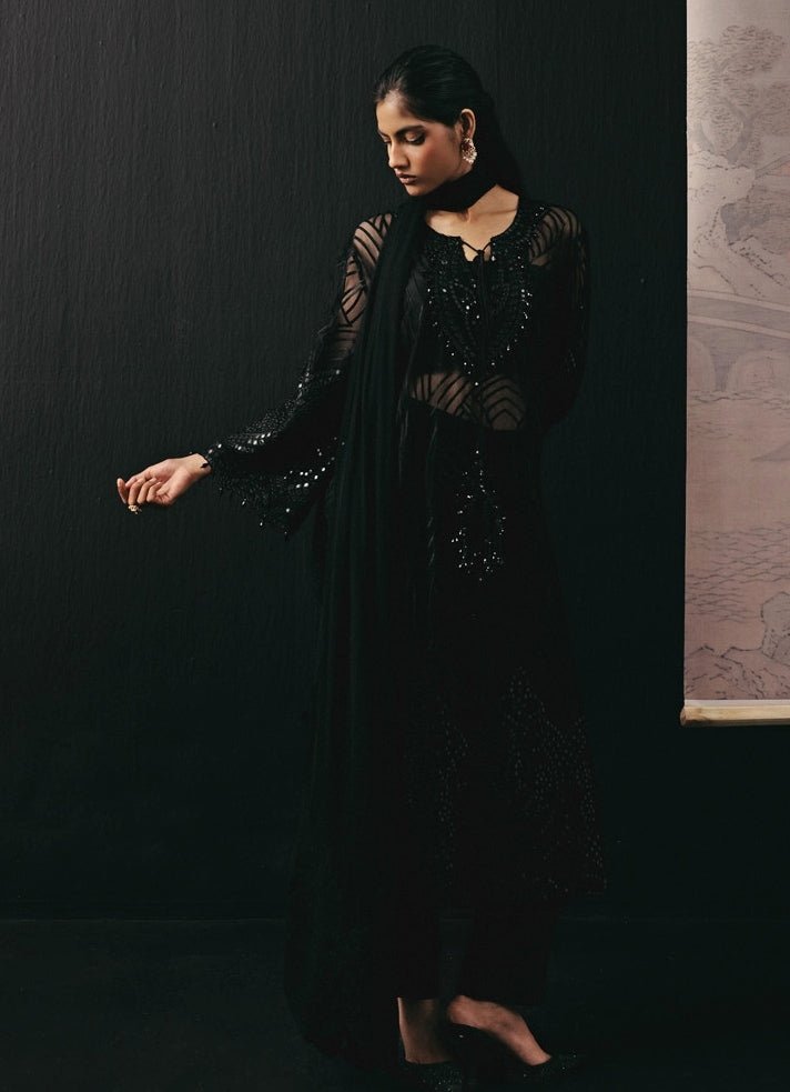 Black Soft Net Kurta Pants Set Twenty Nine - Fabilicious Fashion