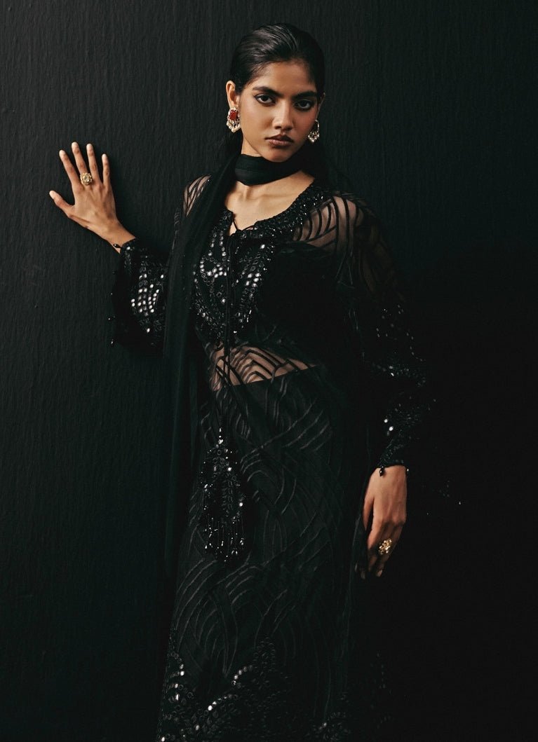 Black Soft Net Kurta Pants Set Twenty Nine - Fabilicious Fashion