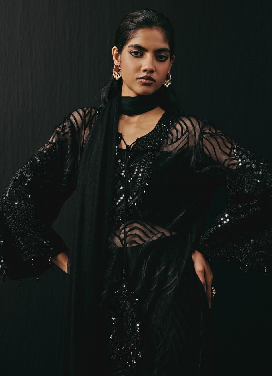 Black Soft Net Kurta Pants Set Twenty Nine - Fabilicious Fashion