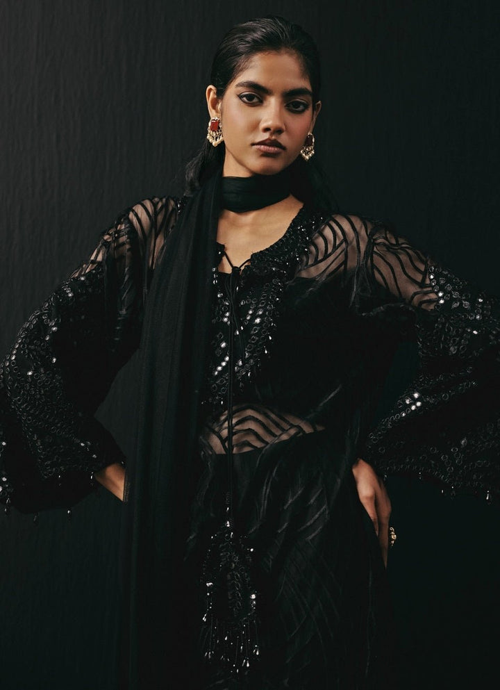 Black Soft Net Kurta Pants Set Twenty Nine - Fabilicious Fashion