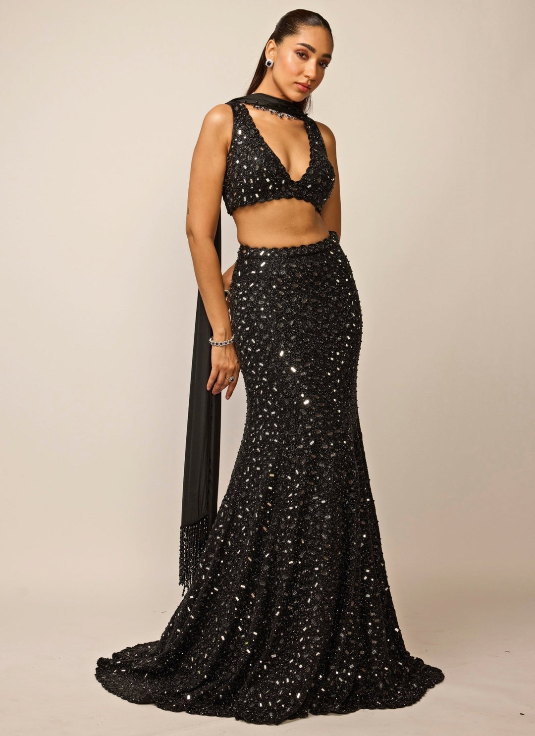Vvani by Vani Vats Black Soft Net Mermaid Lehenga SetFabilicious Fashion
