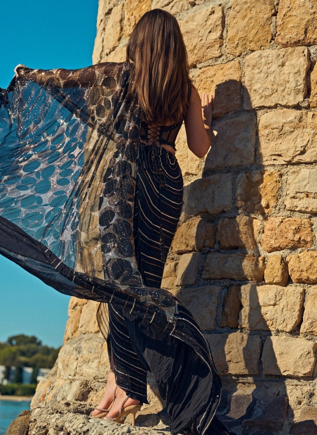 Nitika Gujral Black Soft Net Pre-Draped Saree With Corset BlouseFabilicious Fashion