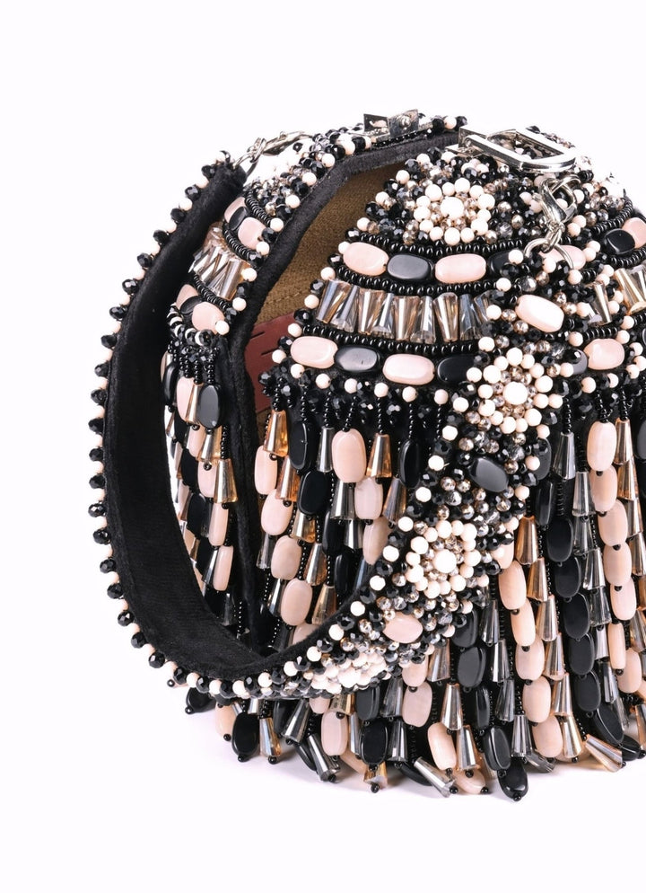 Black Suede Crystal Embellished Bucket Bag House of Kosha - Fabilicious Fashion