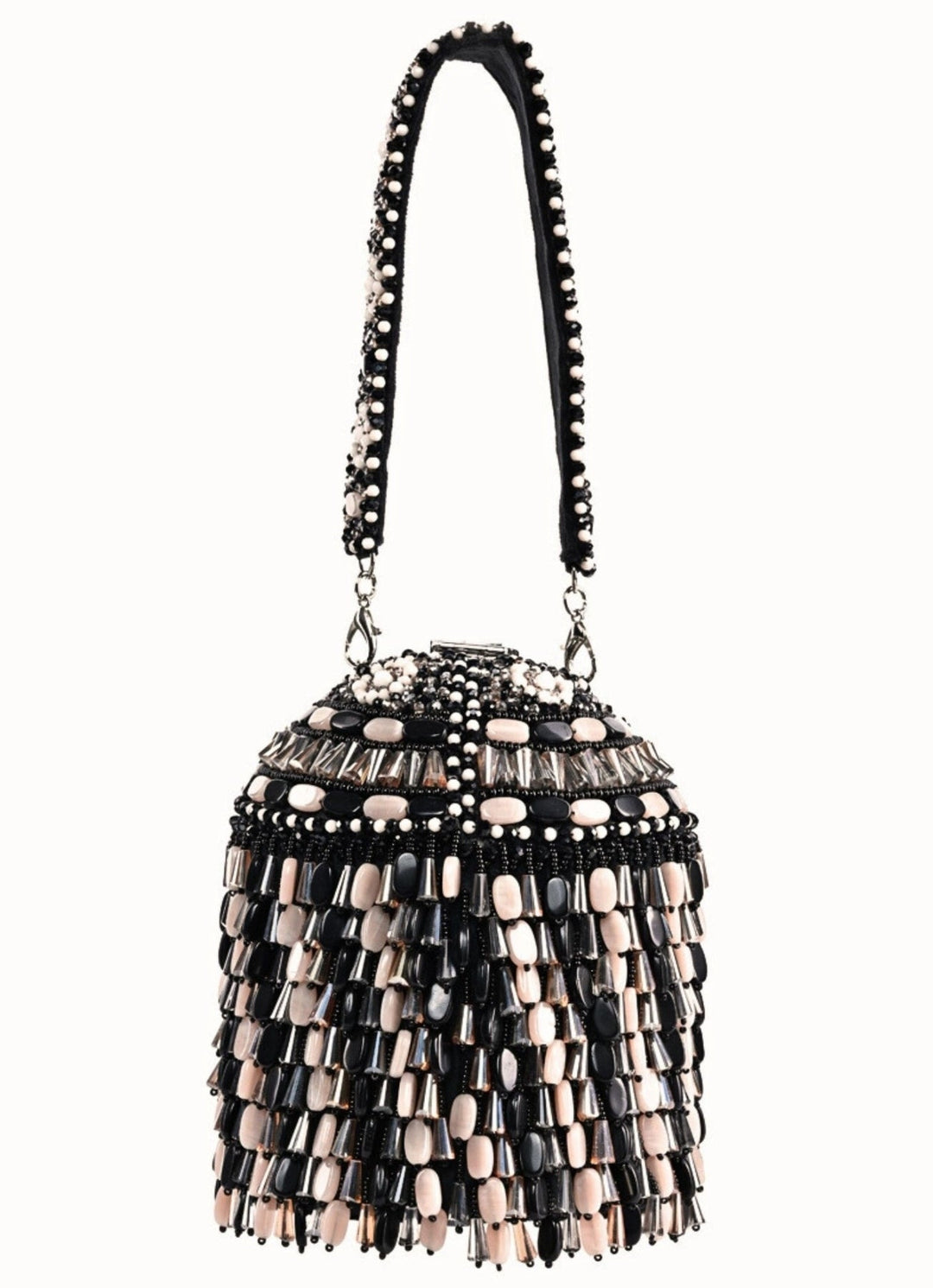 Black Suede Crystal Embellished Bucket Bag House of Kosha - Fabilicious Fashion