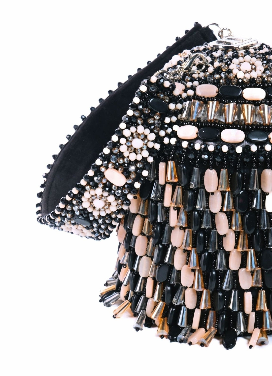 Black Suede Crystal Embellished Bucket Bag House of Kosha - Fabilicious Fashion