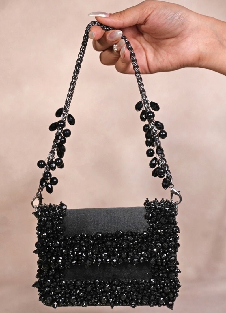 Black Suede Crystal Embellished Mini Bag House of Kosha - Fabilicious Fashion