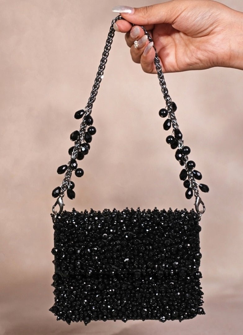 Black Suede Crystal Embellished Mini Bag House of Kosha - Fabilicious Fashion
