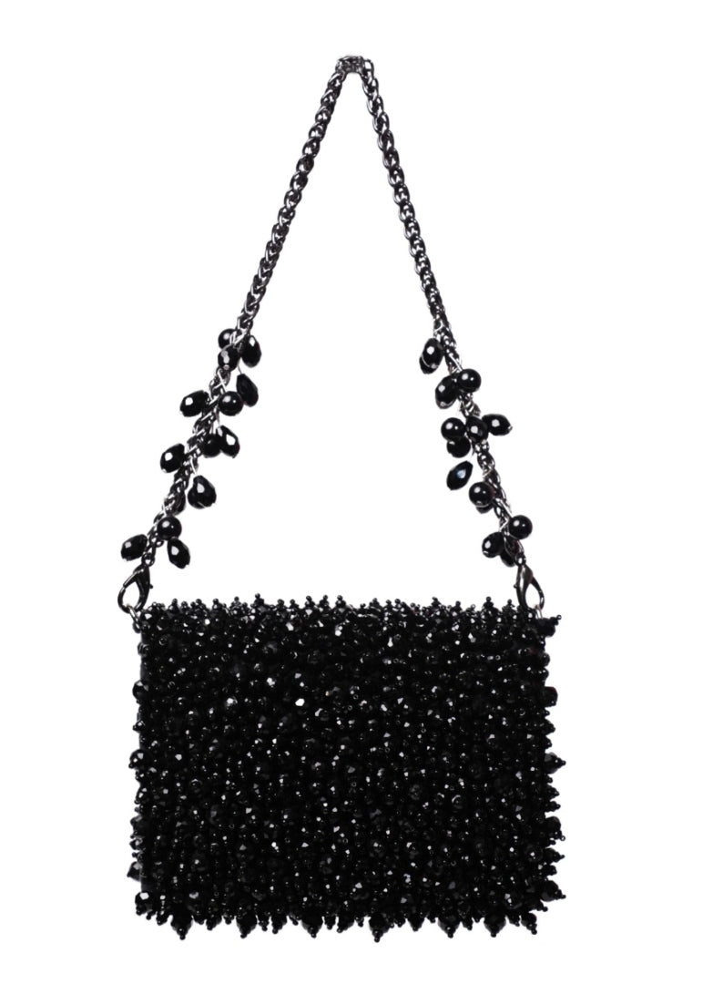 Black Suede Crystal Embellished Mini Bag House of Kosha - Fabilicious Fashion