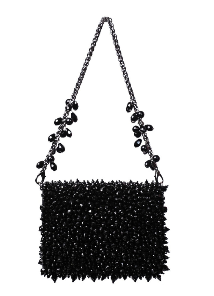 Black Suede Crystal Embellished Mini Bag House of Kosha - Fabilicious Fashion