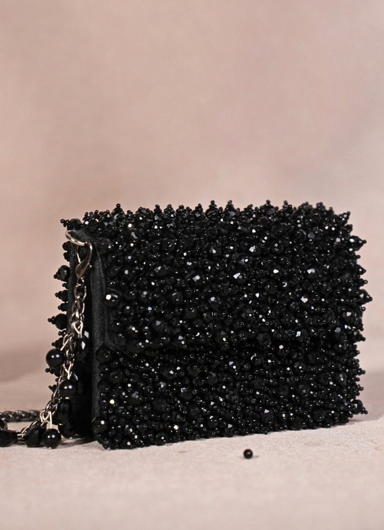 Black Suede Crystal Embellished Mini Bag House of Kosha - Fabilicious Fashion