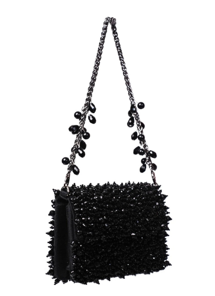Black Suede Crystal Embellished Mini Bag House of Kosha - Fabilicious Fashion