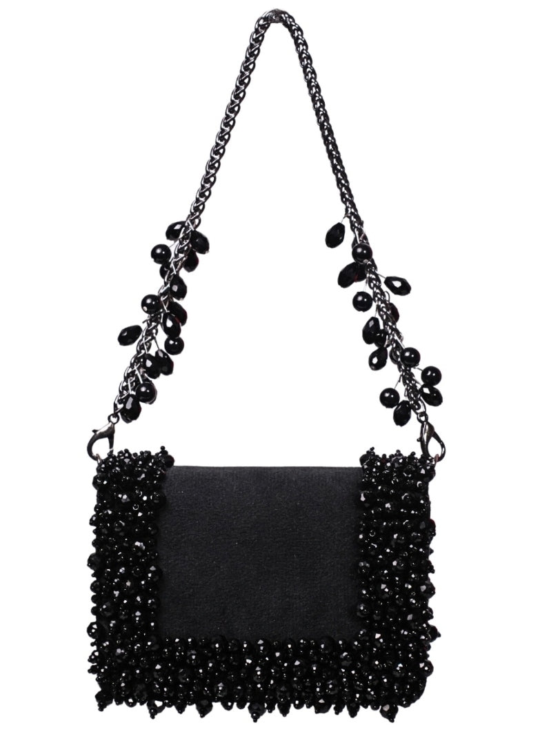 Black Suede Crystal Embellished Mini Bag House of Kosha - Fabilicious Fashion