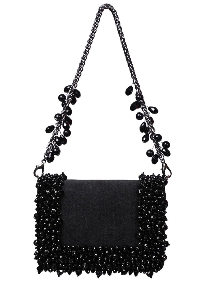 Black Suede Crystal Embellished Mini Bag House of Kosha - Fabilicious Fashion