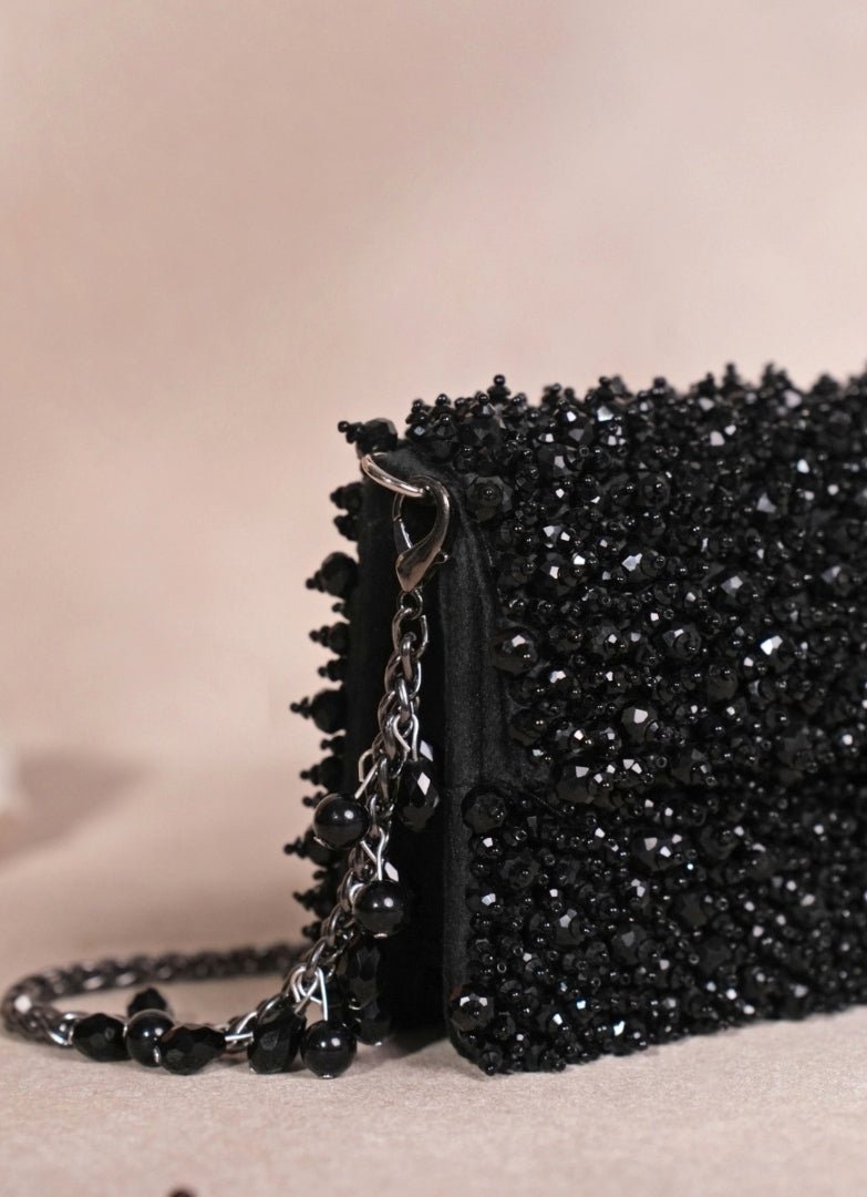Black Suede Crystal Embellished Mini Bag House of Kosha - Fabilicious Fashion