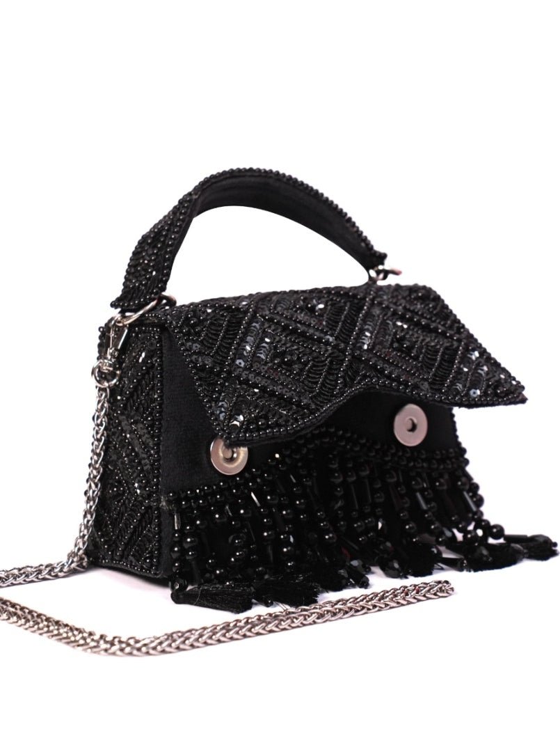 Black Suede Embellished Box Bag House of Kosha - Fabilicious Fashion
