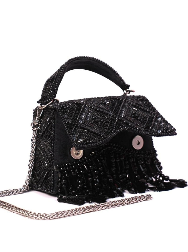 Black Suede Embellished Box Bag House of Kosha - Fabilicious Fashion