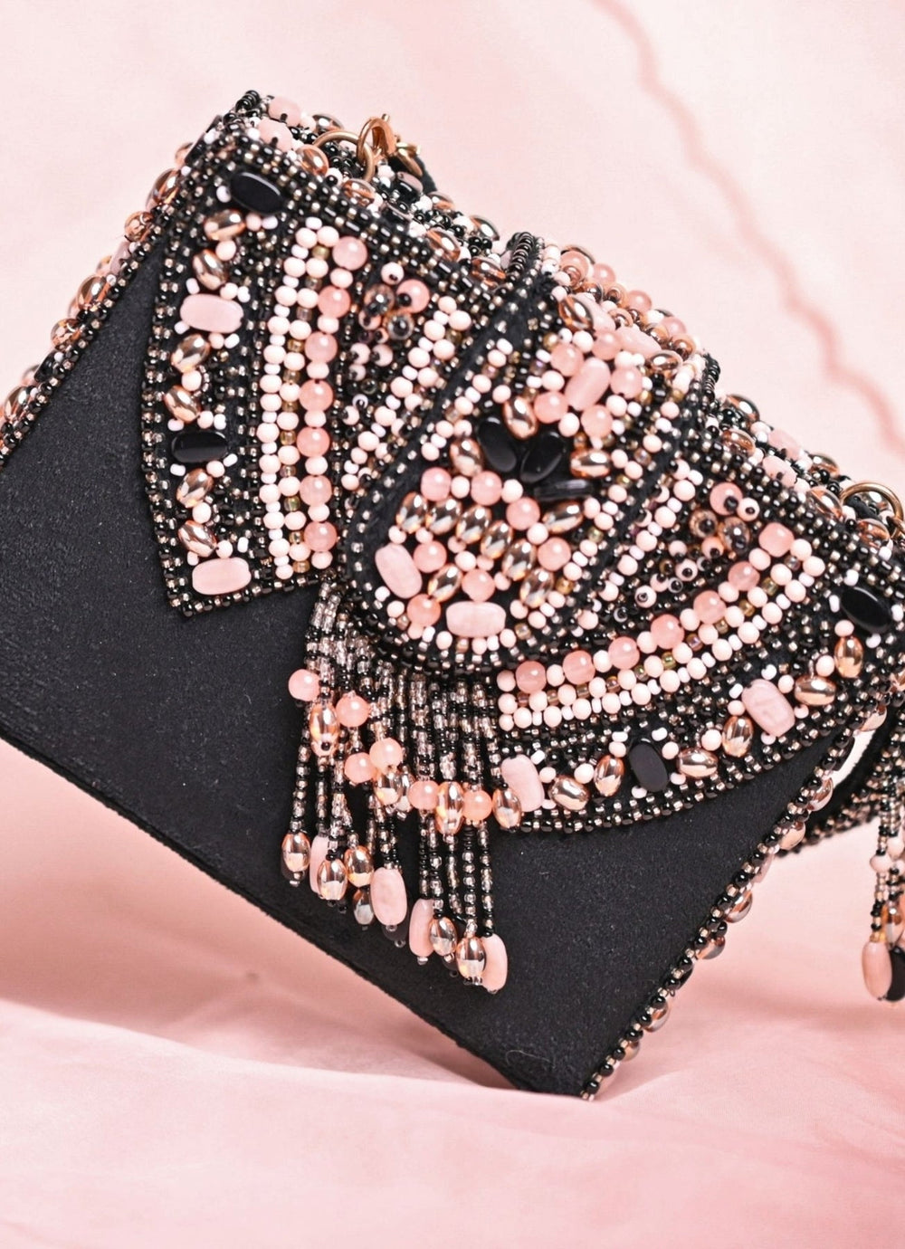 Black Suede Embellished Box Bag House of Kosha - Fabilicious Fashion