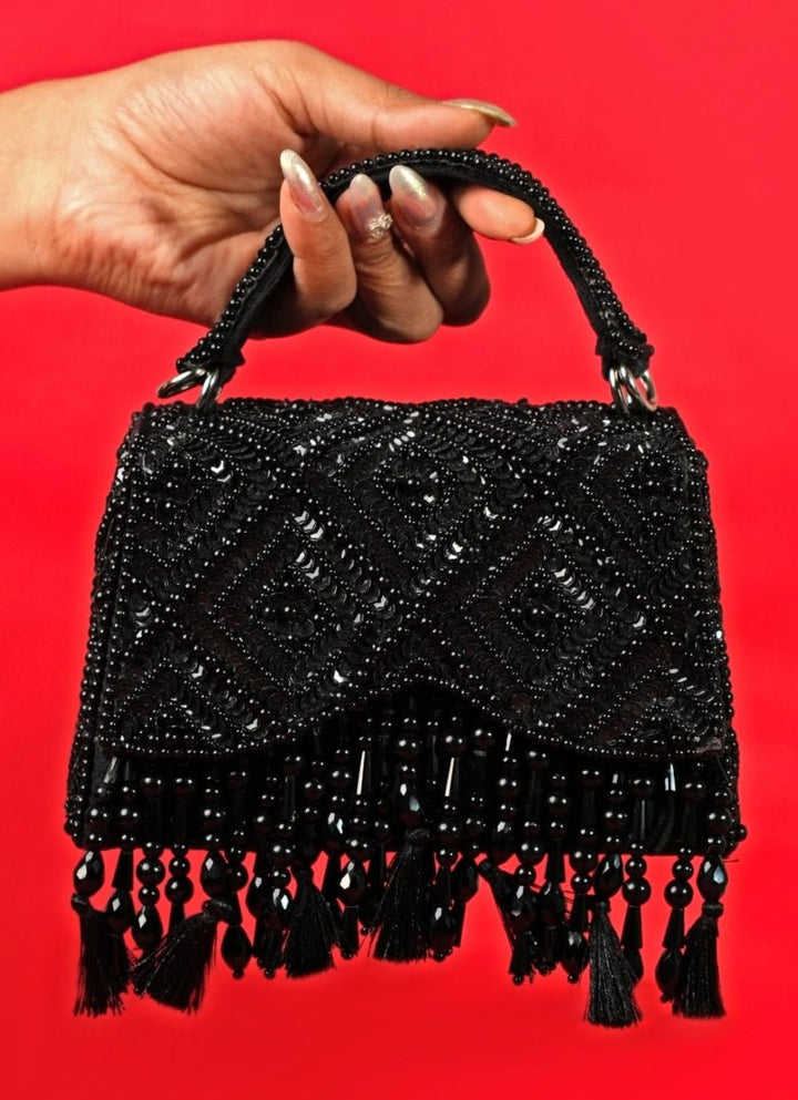 Black Suede Embellished Box Bag House of Kosha - Fabilicious Fashion