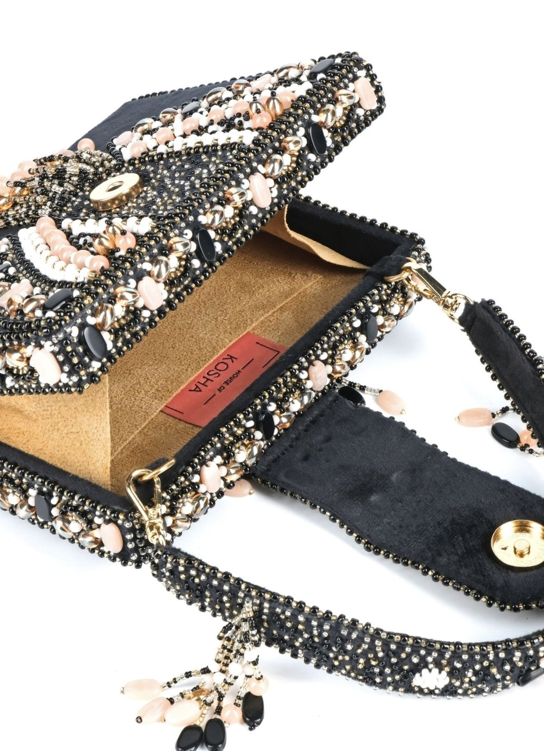 Black Suede Embellished Box Bag House of Kosha - Fabilicious Fashion