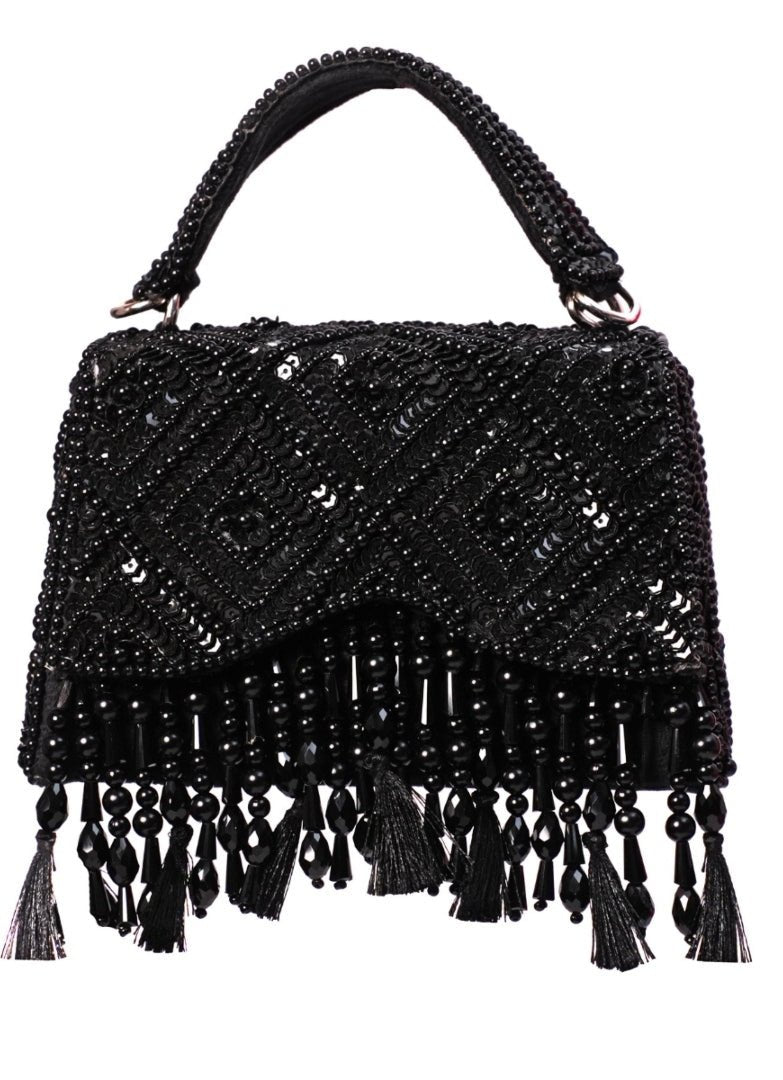 Black Suede Embellished Box Bag House of Kosha - Fabilicious Fashion