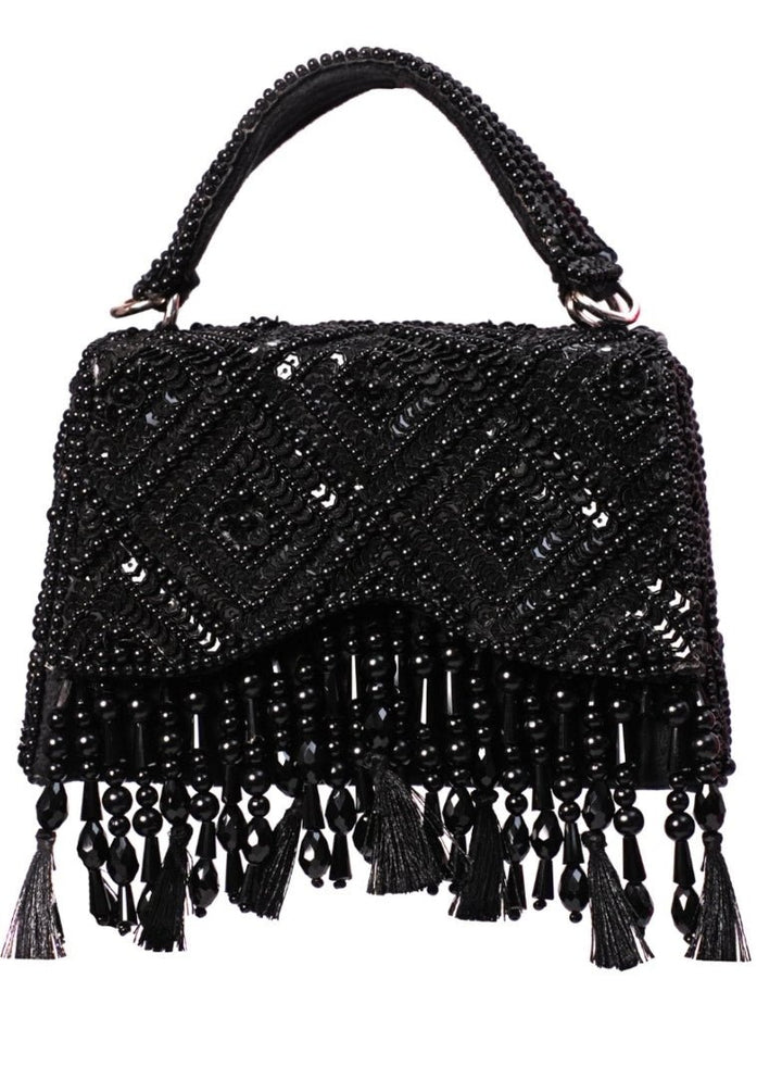 Black Suede Embellished Box Bag House of Kosha - Fabilicious Fashion