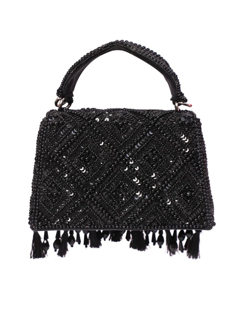 Black Suede Embellished Box Bag House of Kosha - Fabilicious Fashion