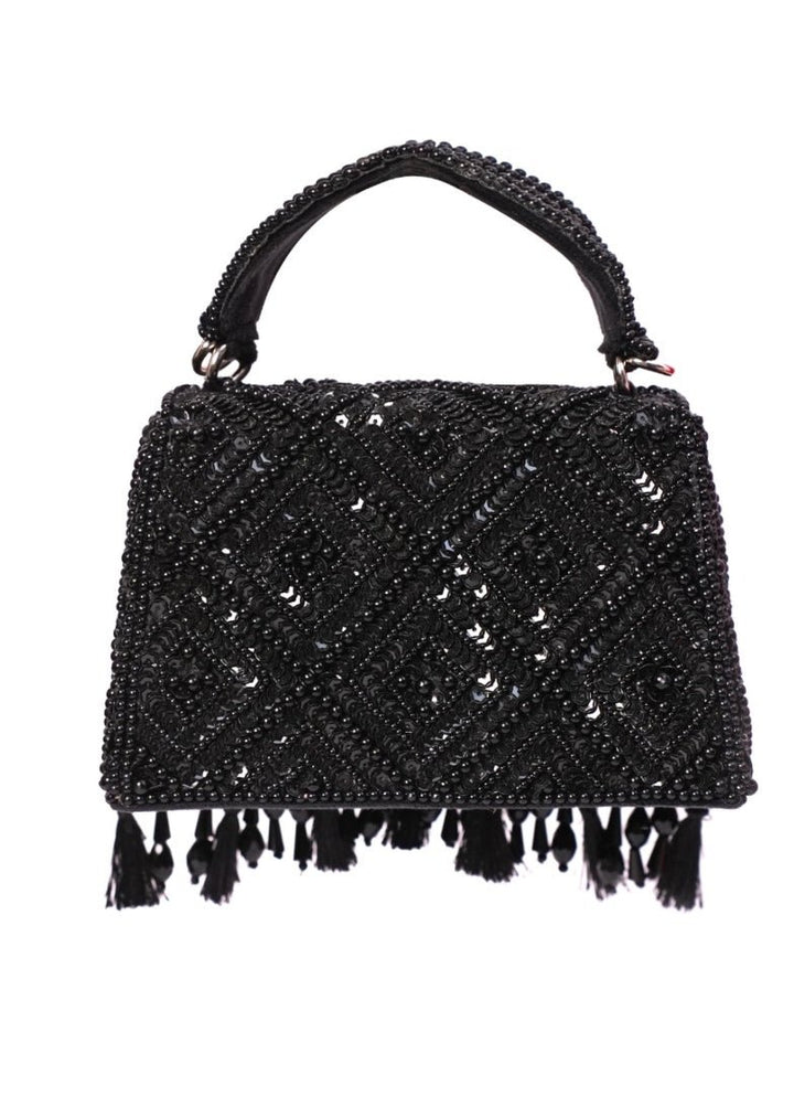 Black Suede Embellished Box Bag House of Kosha - Fabilicious Fashion