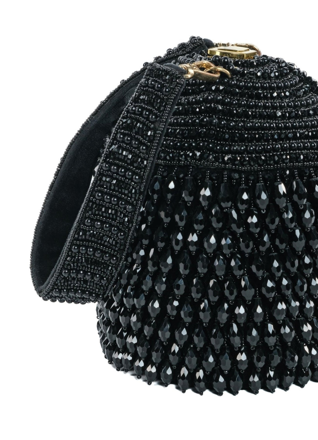 Black Suede Embellished Bucket Bag House of Kosha - Fabilicious Fashion