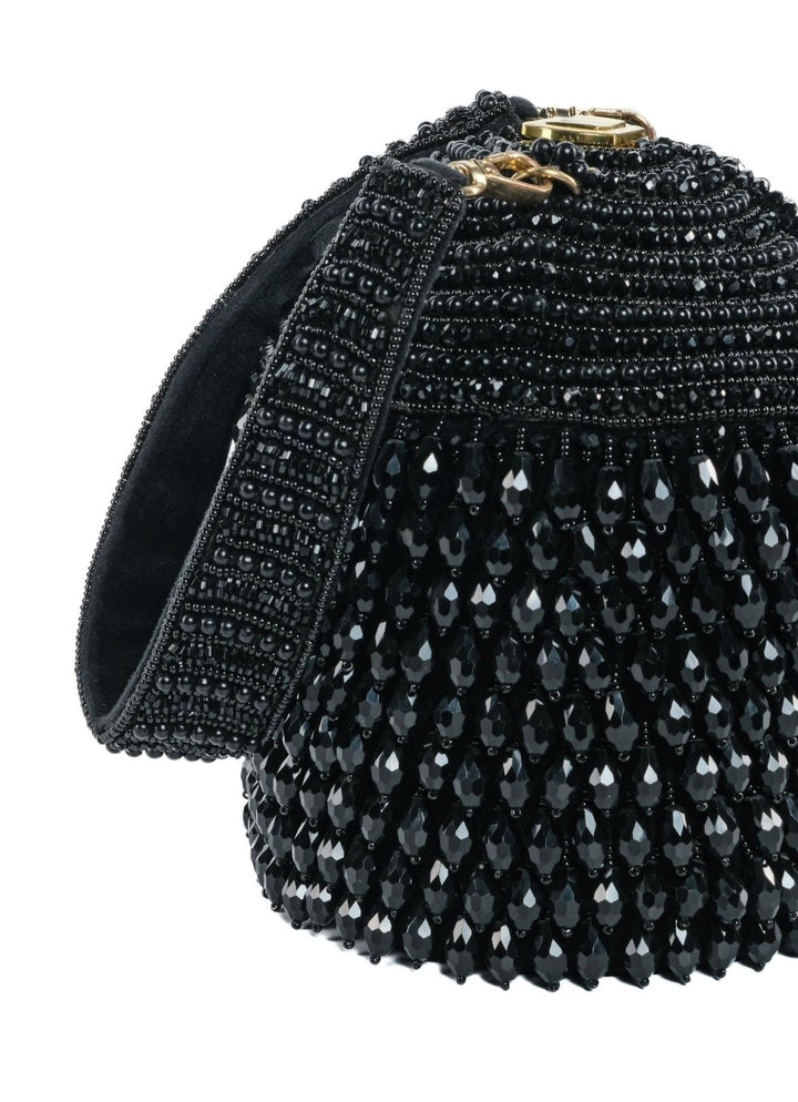 Black Suede Embellished Bucket Bag House of Kosha - Fabilicious Fashion