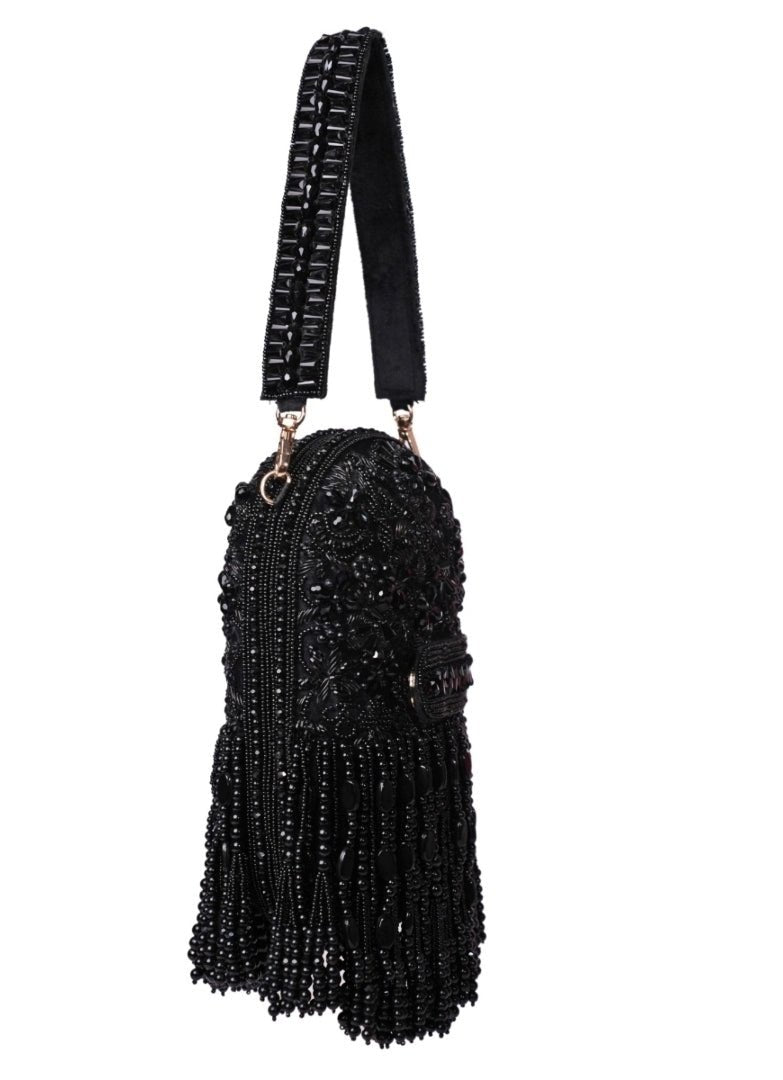 Black Suede Embellished Capsule Bag House of Kosha - Fabilicious Fashion