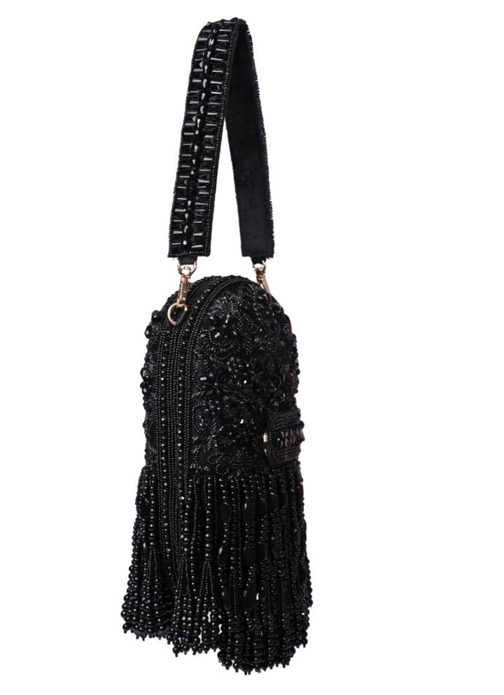 Black Suede Embellished Capsule Bag House of Kosha - Fabilicious Fashion