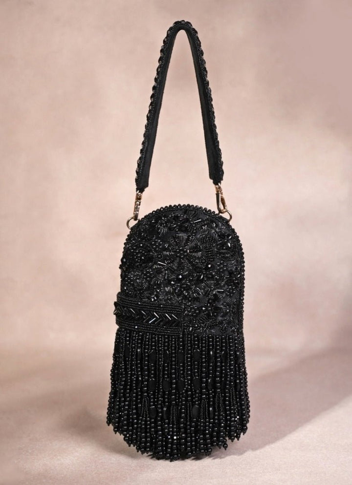 Black Suede Embellished Capsule Bag House of Kosha - Fabilicious Fashion