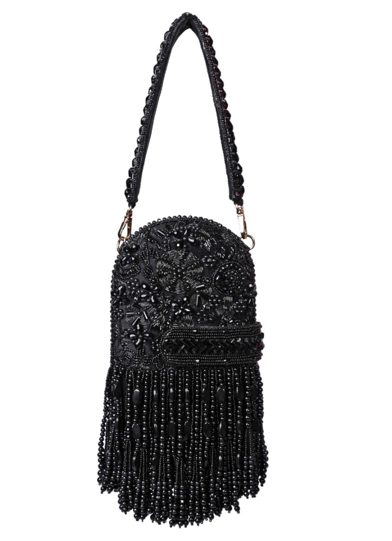 Black Suede Embellished Capsule Bag House of Kosha - Fabilicious Fashion